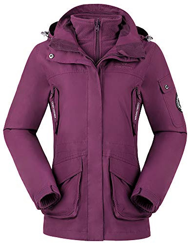 CAMEL CROWN Wasserdichte Damen-Skijacke, 3-in-1, Windbreaker, Wintermantel, Fleece-Innenfutter, für Regen, Schnee, Outdoor, Wandern, Deep Purple4150-20, S