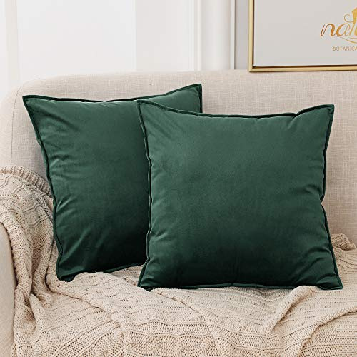 Deconovo Christmas Decorations Set of 2 Home Decoration Crushed Velvet Cushion Covers 50cm x 50cm 20x20 Inches Flanges Throw Pillow Cases Cushion Covers for Garden Chairs Forest Green