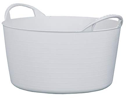 RED HOG Gartenkorb Kunststoff 14L Griffe Haltbarkeit: 120 kg Flexi Bag Wäschekorb Rund Behälter für Haus, Garten, Gebäude, Superstark, Mehrzweck, Verstärkungsrippen, Rissbeständig, Weiß