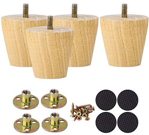 sourcing map Wood Furniture Legs, 2 Inch Sofa Legs Round Solid Wood Couch Legs Wood Color Modern Replacement Feet for Armchair Recliner Coffee Table Dresser Set of 4