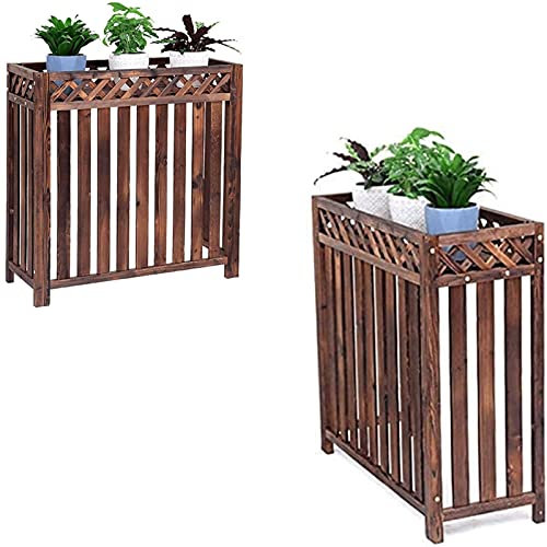 Wooden air conditioner cover Rustic Air Conditioner Cover Wooden Plant Stand, Outdoor Air Conditioning Rack Frame Radiator Cover, with Blinds Grid Design