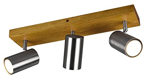 Trio Leuchten Spotbalken Marley 812400307, Metall Nickel matt, Holz, exklusiv 3x GU10