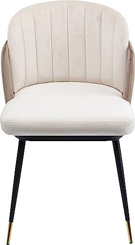 Kare Design Hojas Stuhl, Beige/Weiß, Holz, Stahl, Samt, Stuhl, Esszimmerstuhl, (H/B/T) 81x52x58cm