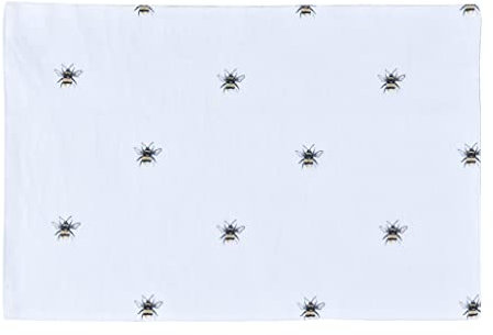 Sleepdown Bumble Bee Printed Table Placemats - Ideal for Kitchen Dining Table - Non-Slip Washable Heat Resistant - Pack of 4 - White - 49cm x 32cm
