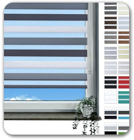 Rollmayer Doppelrollo Klemmfix ohne Bohren Klemmrollo Fensterrollo Duo Rollo Sonnenschutzrollo Zebrarollo Seitenzugrollo für Fenster und Tür (Weiß Grau Graphit - 55 x 150 cm - BxH)