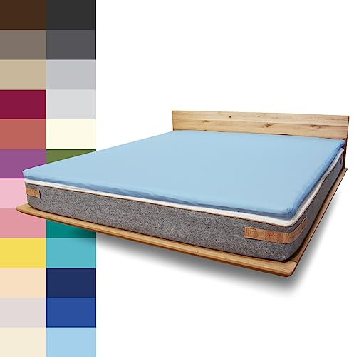 JONA SLEEP Topper Spannbettlaken (180x200 cm) Baumwolle Bleu, 220 g/m² - Bezug für Topper & Boxspringbett, Öko Tex Zertifiziert, Made in Austria
