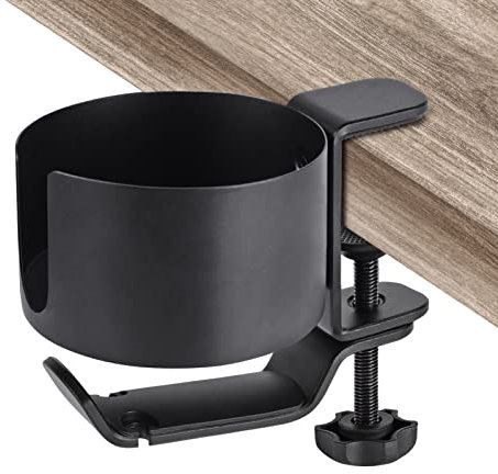 AirTaxiing Desk Cup Holder with Headphone Hanger for Desk, Anti-Spill Cup Holder for Water Bottles, Black Aluminium