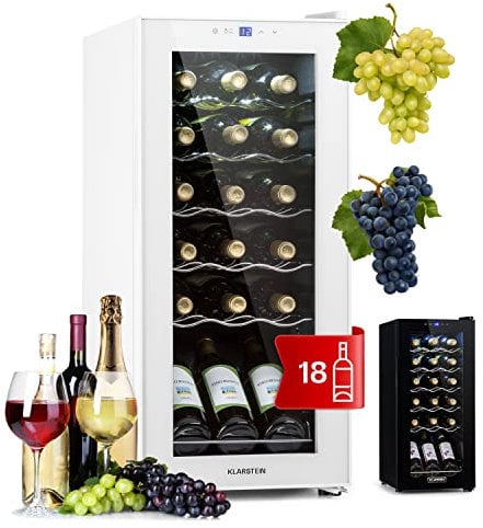 KLARSTEIN Cantinetta Vino Design, Cantinetta Vino Refrigerata a Zona Singola per Vino Rosso, Bianco e Birra, Controlli Touch, Frigo Vino Cantinetta per Esterno/Interno, 5-18°C, 50L, 18 Bottiglie