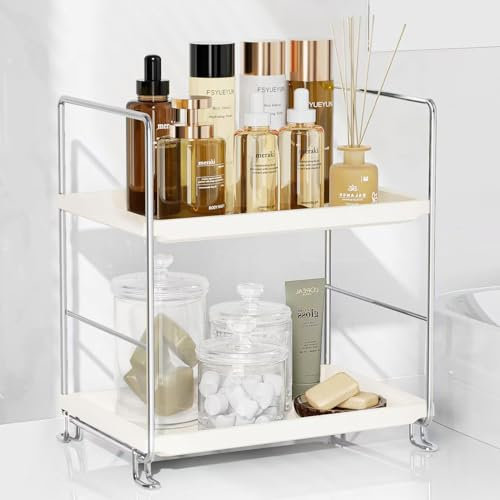 FSyueyun 2 Tier Bathroom Countertop Organizer Tool-Free Installation Premium Plastic Makeup Shelf Organizer Skincare for Vanity and Storage