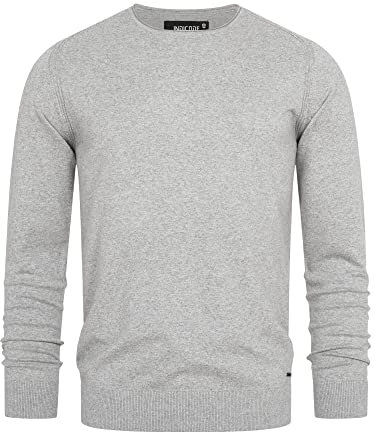 Indicode Herren Gamal Strickpullover aus 80% Baumwolle | Pullover O-Neck Pulli Männer Lt Grey Mix, S