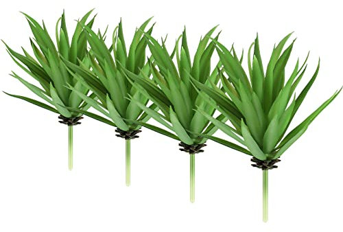 4 Stück künstliche Sukkulenten, künstliche Sukkulenten, ungetopft, Yucca Vera, echte Haptik, lebensechte Agave Pflanze, grünes künstliches Gewächshaus, Büro, Outdoor-Dekoration