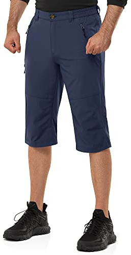 33.000ft Pantalones cortos para hombre, 3/4, pantalones cortos de senderismo, elásticos, ligeros, pantalones de ciclismo para verano, pantalones de tres cuartos, azul marino, M