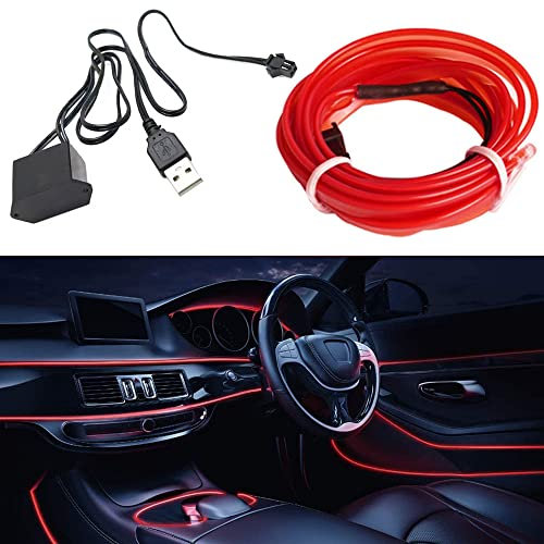 Luces LED Coche, 5M Impermeable Interior Con Puerto USB, Flexible y Cortable, Neón Para Decoración de Automóviles, Árbol de Navidad, Banner de Iluminación (Rojo)