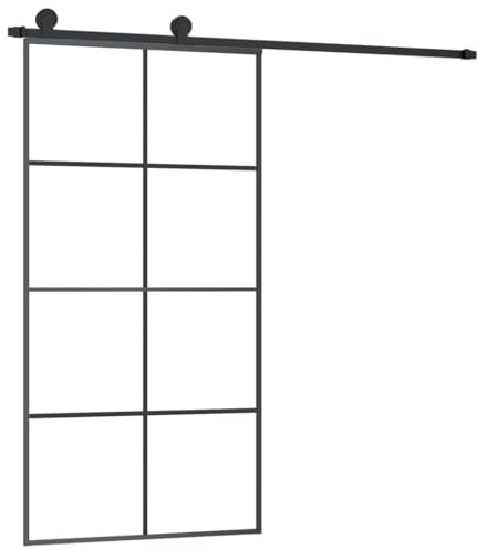 vidaXL Sliding Door with Hardware Set Sliding Door Runner Roller Hardware Kit System Closet Rail Roller Hanger 102.5x205 cm ESG Glass and Aluminium