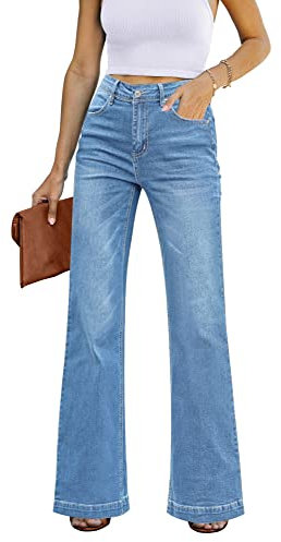 Roskiky High Waist Bootcut Jeans Damen Stretch Mom Jeans Hellblaue Mittelblau M