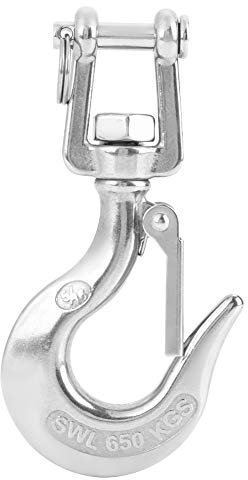 Kran Kettenhaken Lasthaken,Edelstahl34 Drehbarer Hebehaken aus Stahl 65 Kg/1 Kg Drehbarer Hebehaken aus mit Riegel-Rigging-Zubehör für Seilwinde Kran Forstketten(65kg)