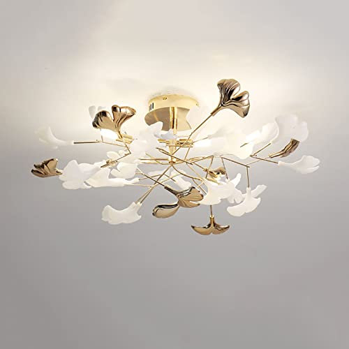 Kreative Ginkgo Biloba Licht Luxus Deckenleuchte,Warme Und Romantische Blumenlampe,Wohnzimmerlampe,Esszimmerlampe,Home Lampe,Zimmerleuchte,Schlafzimmerlampe-Golden. 60 * 30cm