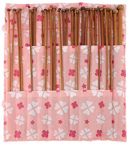 Set de 18 Pares de Agujas para Tejer Rectas de Madera con Estuche de Almacenamiento, Agujas de Tejer Madera Largas de 34,5 cm, 2.0-10.0mm agujas de punto único para Principiantes y Expertos