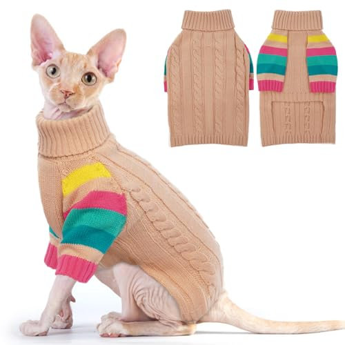 MHaustlie Kleiner Hundepullover, Warmer Hundesweater für kaltes Wetter, Strickwaren mit Rollkragen, Dicker Warmer Pullover, Hundesweater für Chihuahua, Bulldogge, Dackel, Mops, Yorkie (Hellrosa, XS)