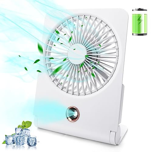 JYPS Desk Fan Portable USB Desk Fan with 2400mAh Rechargeable Battery, Water Mist Spray and 3 Speeds,Small Table Fan Wall Mounted, Silent Powerful Electric Fans Cooling Quiet for Bedroom/Office/Travel