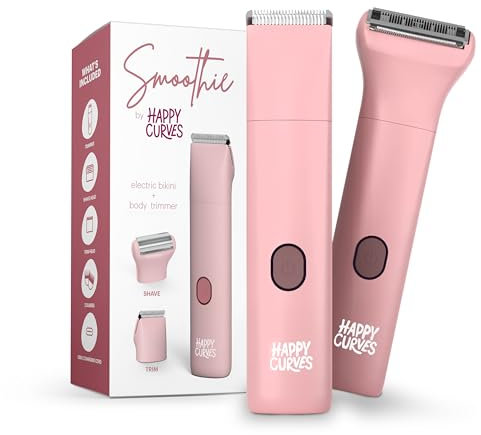 HAPPY CURVES Smoothie Tondeuse bikini – Rasoir électrique pour femme, toiletteur imperméable avec protections réglables, rasoir personnel pour poils pubiens, rasoir intime pour femme et tondeuse pour