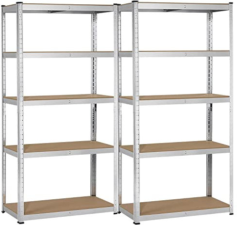 Yaheetech 2 x Etagères de Rangement 5 Tablettes Garage/Atelier/Salon Charge Lourde Rayonnage Métal Galvanisé Clipsable Résistant 180 x 90 x 40 cm, 875 kg, Argent