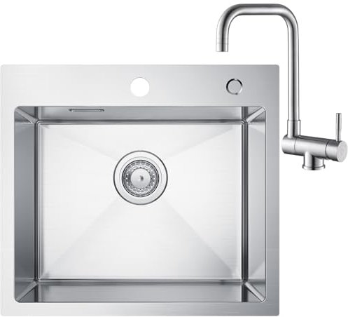 CECIPA 50×45cm Fregadero Cocina 1 Seno Inox con Grifo Cocina Abatible
