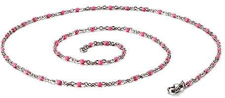 Mesnt Kette Edelstahl Ohne Anhänger, Edelstahl 2mm Rosenkranz Perlen Kette Halskette 40cm für Damen Rosa