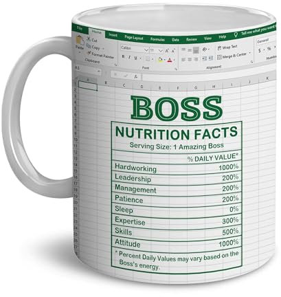BECHUSKY Boss Gifts - Tazza con scritta Boss Nutrition Facts, regalo divertente per compleanno, Natale, per il giorno del boss, per contabile, capo, manager, uomini, scorciatoie, 325 ml