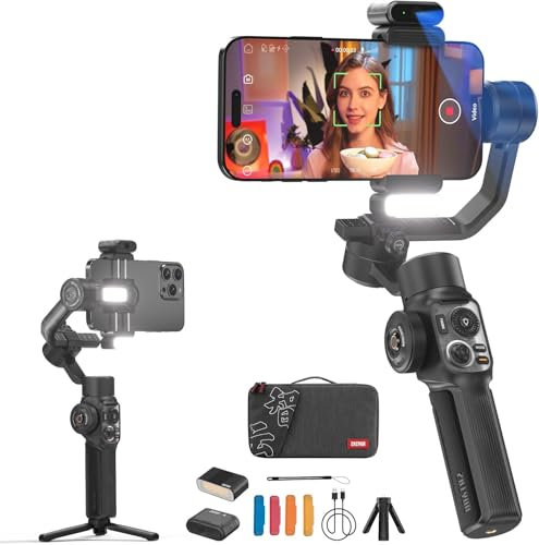 ZHIYUN Smooth-5S AI Pro[Ufficiale] Stabilizzatore Smartphone, Handy Gimbal a 3 assi con Treppiede, AI Tracker, Luci di Riempimento, Stabilizzatore Telefono Cellulare, per Vlog, Youtube, TikTok