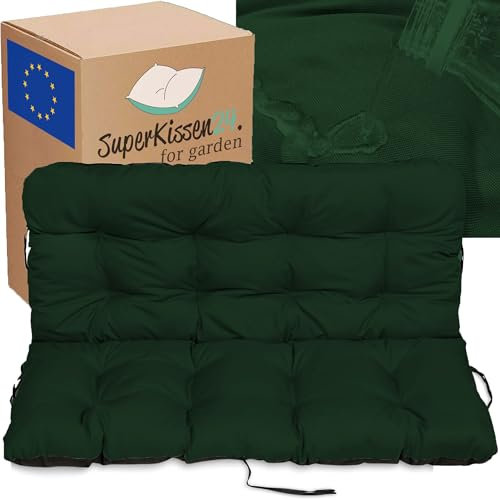 SuperKissen24. Sitzkissen Bankkissen Bankauflage für Gartenbank - 180x50 cm und Rückenlehne 180x60 cm - Outdoor und Indoor - Dunkelgrün