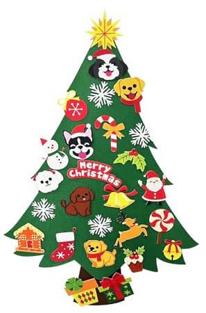WIRESTER Wall Hanging Christmas Tree Decorations (39.4 x 27.6 Inch), DIY Felt Christmas Tree Set with 26pcs Detachable Ornaments - Cute Dog, Stocking, Reindeer, Snowman, Santa Claus, Presents, Bells