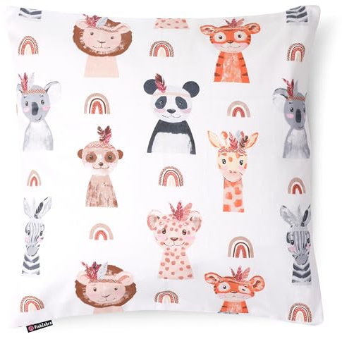 PinkZebra Kissenbezug 80 x 80 cm aus 100% Baumwolle, Kissenhülle, Öko-tex Standard 100, Kopfkissenbezug Kinder, Kinderbezüge mit Reißverschluss, Nette Tiere