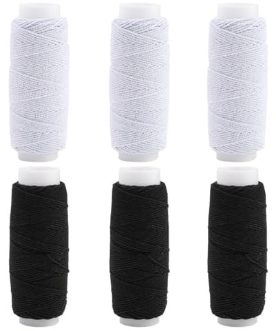 6 pezzi di filo elastico per cucire, filo elastico da 25 m per arricciare e tagliare, in poliestere resistente, per macchina da cucire, maglieria, vestiti, gioielli (nero e bianco)