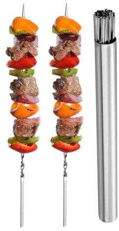 Brochettes de barbecue en acier inoxydable brochettes de kebab plate et brochettes de grillades réutilisables avec tube de rangement 51pcs décor