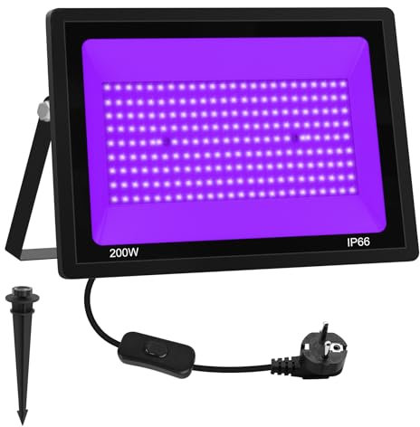 200W LED Schwarzlicht Strahler, NATPOW UV Schwarzlicht Fluter mit Stecker IP66 Wasserdicht Schwarzlichtlampe Fluoreszenz Blacklight Partylicht für Halloween Aquarium Bar Neonfarben Disco(1 pack)