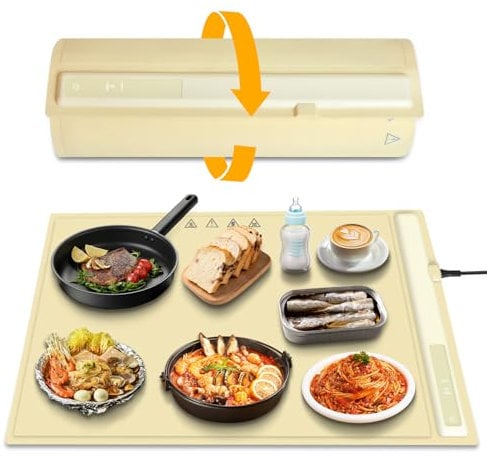 Zhwidnerso Food Warming Mat, Foldable & Portable Silicone Food Warmer, Fast Electric Warming Tray Large, Electric Food Warmer with 3 Temperature Adjustable, for Parties, Gatherings, Home Dinners