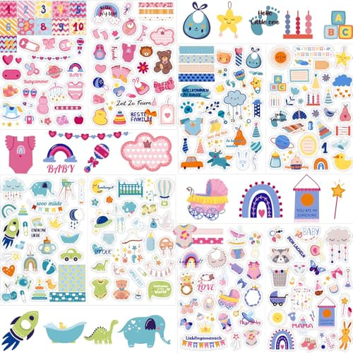 Aufkleber für Kinder und Baby Fotoalben, SILARLAIT Stickers Babyalbum, 4 Bögen DIN-A4 DIY Scrapbooking Sticker zum Basteln für Geschenke Karten Kalender, Aufkleber für Babyshower Babyparty