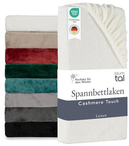 Blumtal Spannbettlaken Cashmere Touch 200x200cm Plüsch - Oeko-TEX zert. Bettlaken - Mikrofaser Spannbettlaken weich Winter 200x200cm Elfenbein