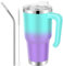 EQARD Taza con Asa Tapa y Pajita Vaso Termo Cafe para Llevar Taza Viajera Mug Térmica de Acero Inoxidable con Cepillos de Tubo para Café Frío o Caliente Todo sin BPA (TealMorado, 30oz Tapa a Rosca)