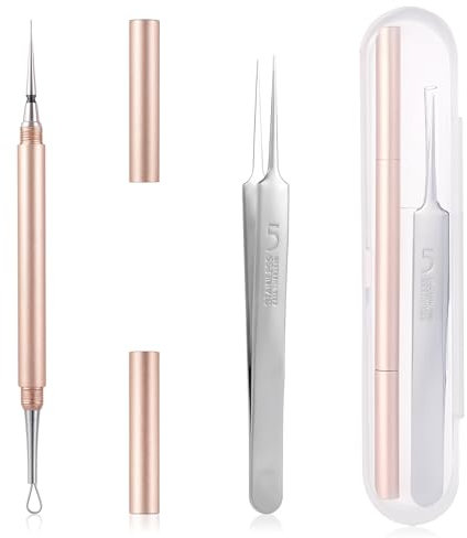 Lot de 2 pinces à épiler professionnelles 2 en 1 en acier inoxydable pour enlever les points noirs et les imperfections
