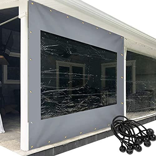 Rideau de bâche transparente imperméable d'extérieur avec panneaux latéraux en PVC pour pergola - Gris - 2 x 2,2 m