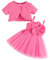 LUVCES Vestito Bambina tutù e Cardigan 2 Pezzi Set Floreale Senza Maniche con Papillon Tulle Abito Vestiti + Cardigan Abbigliamento Estivo per Festa di Compleanno Manica Corta Rosa Rossa 9-12 Mesi