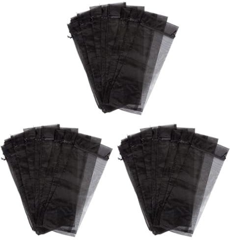 PAGJHRFJG 90 Stück Schwarz Organza Wein Flaschen, Transparentes Netz Flasche Geschenk Beutel Wein HüLlen Kleider mit Kordelzug für Halloween
