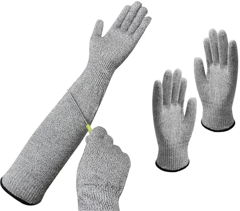 XcnPer Long Gardening Gloves, Guard Gloves Gardening Long Sleeve, Cut Resistant Gloves for Women, 2 Pairs Set (Long + Short), 55cm/21.65in, Ideal for Garden Trimming and Plant Care