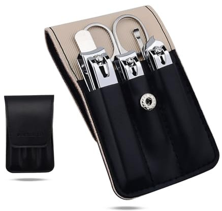 Lovvknd Nail Clippers Set for Men Women with Leather Case, 6 Pcs Manicure Set Kit Stainless Steel Toenail Fingernail Clipper Grooming Kits, Idea Gift for Mom Dad Christmas Birthday, Black