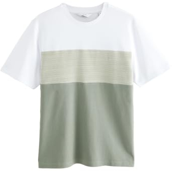NEXT Herren Standard Farbblock-T-Shirt aus 100% Baumwolle Grün L