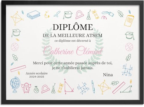Pictalia - Cadre Personnalisé, Diplôme Meilleure Atsem, Cadeau Atsem d'École Fin d'Année, Cadeau Atsem Personnalisé, Idee Cadeau Atsem, Atsem Cadeau, Cadeau Atsem Maternelle, Cadeaux Atsem