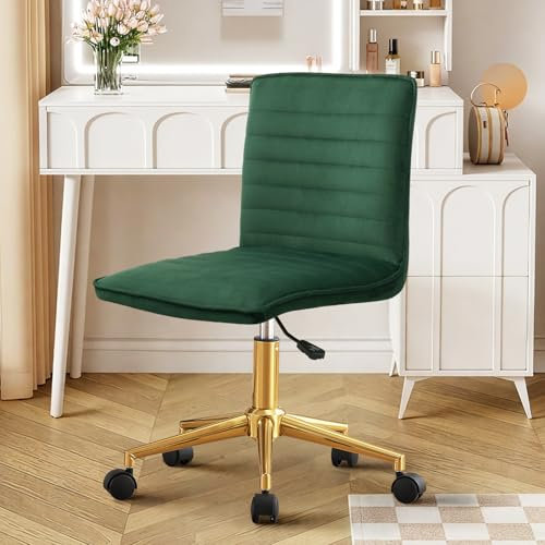 Hellove Bürostuhl Schminktisch Stuhl Schreibtischstuhl mit Rädern, 360° Drehstuhl Höhenverstellbar Samt, Armloser Homeoffice Chair, Schminkhocker mit Rückenlehne für Schlafzimmer Wohnzimmer, Grün