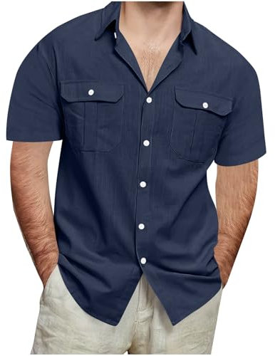 Générique Chemisette Homme Chemise Décontracté Été Tee-Shirt Dégradé Mode Teeshirt Mode Léger Tshirt Doux Confortable Tee Shirt Extensible T-Shirts Et Ventes Flash du Jour Marine XL